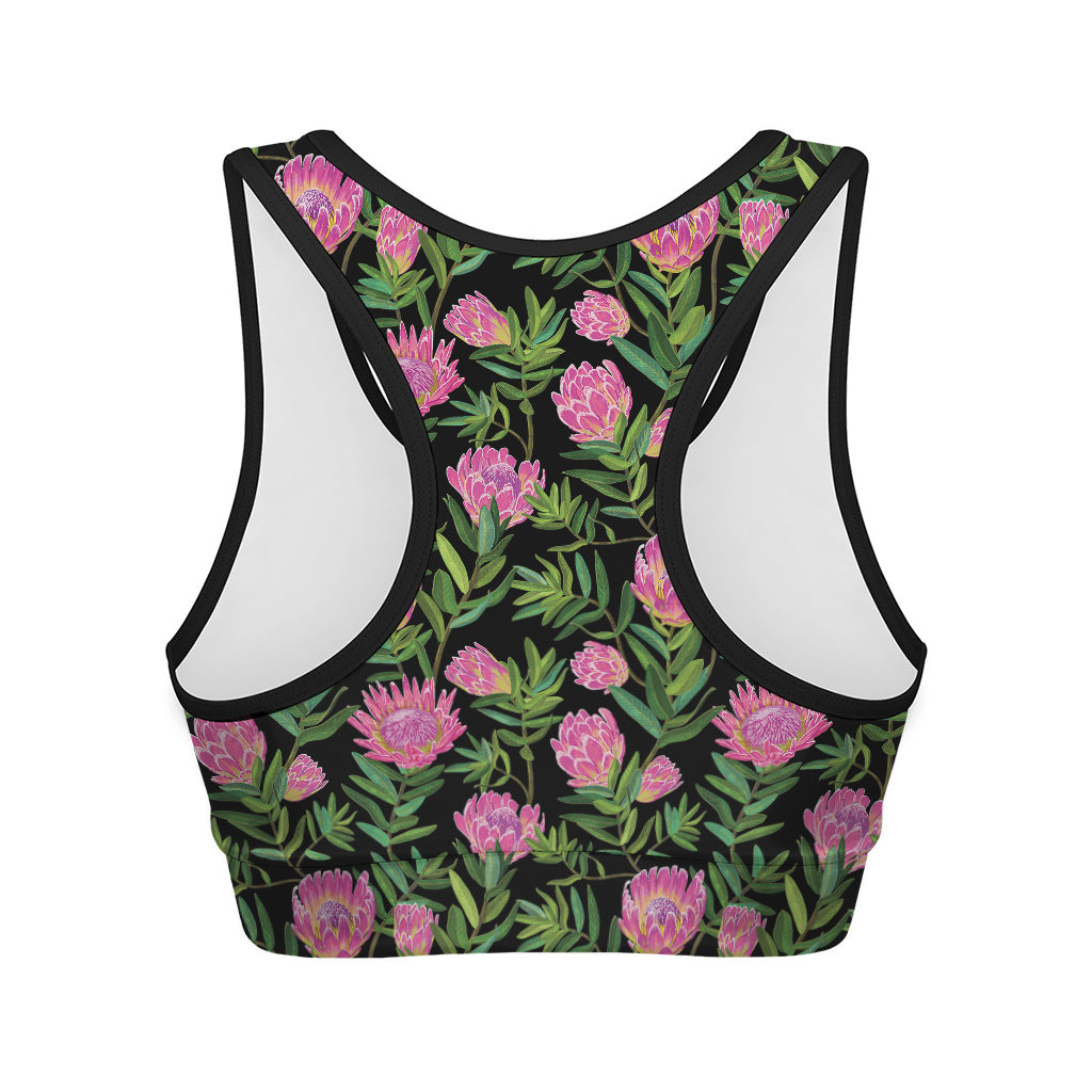 Protea Floral Pattern Print Women's Sports Bra