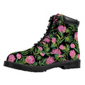 Protea Floral Pattern Print Padded Collar Lace Up Boots