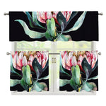 Protea Flower Print 3 Piece Kitchen Curtains