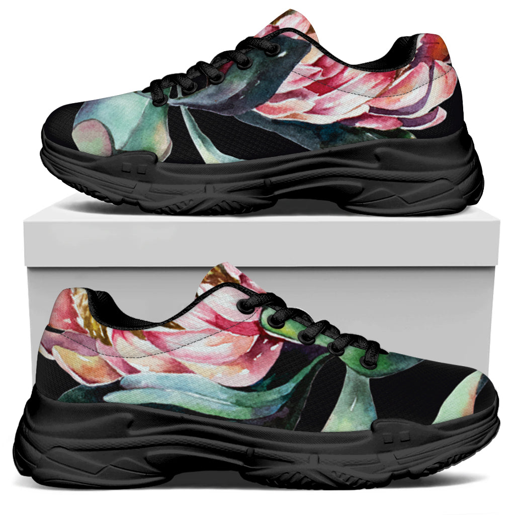 Protea Flower Print Black Chunky Shoes