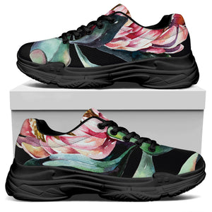 Protea Flower Print Black Chunky Shoes