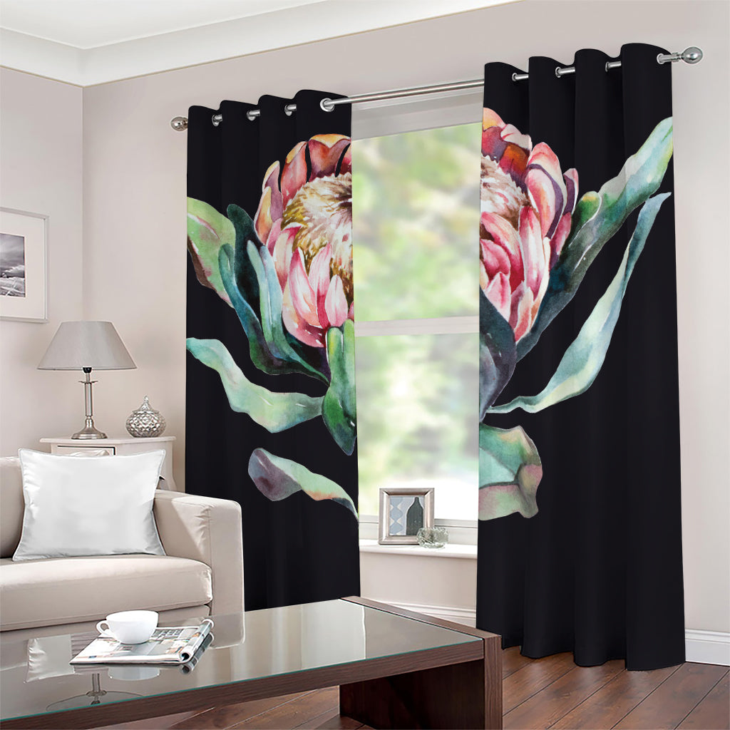 Protea Flower Print Blackout Grommet Curtains