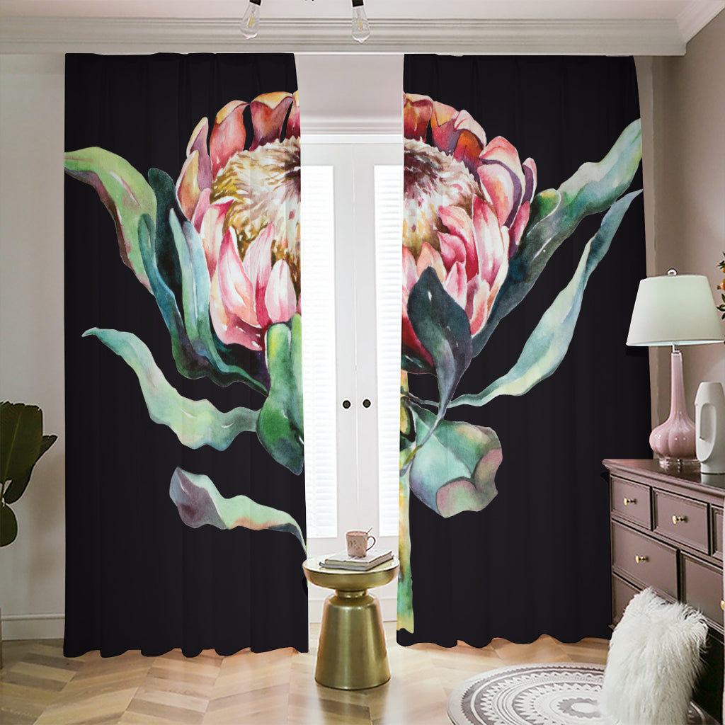 Protea Flower Print Blackout Pencil Pleat Curtains