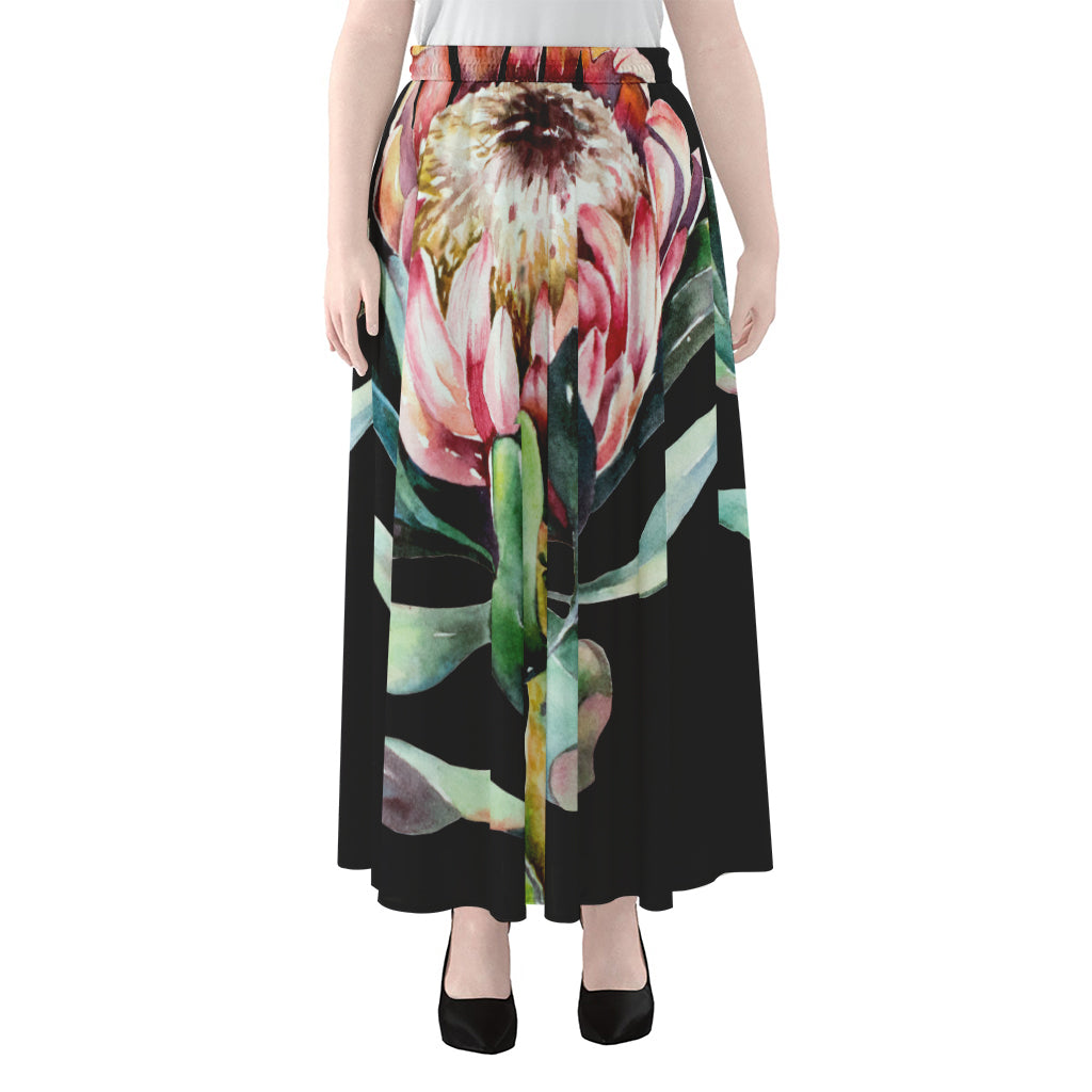 Protea Flower Print Chiffon Maxi Skirt