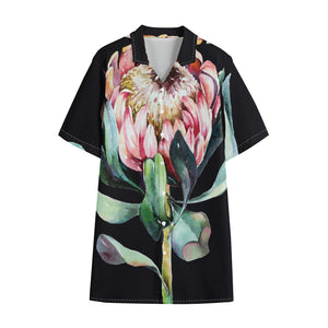 Protea Flower Print Cotton Hawaiian Shirt