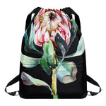 Protea Flower Print Drawstring Backpack