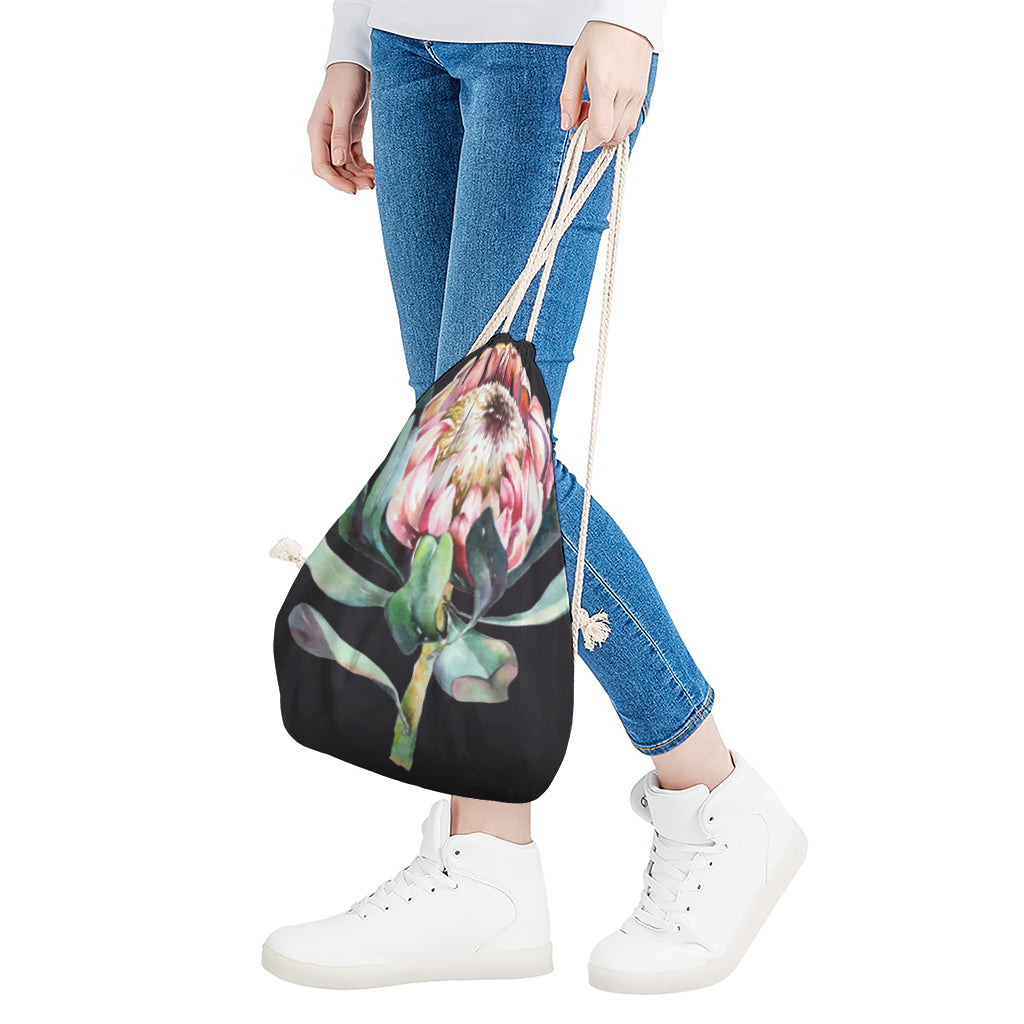 Protea Flower Print Drawstring Bag