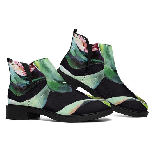 Protea Flower Print Flat Ankle Boots