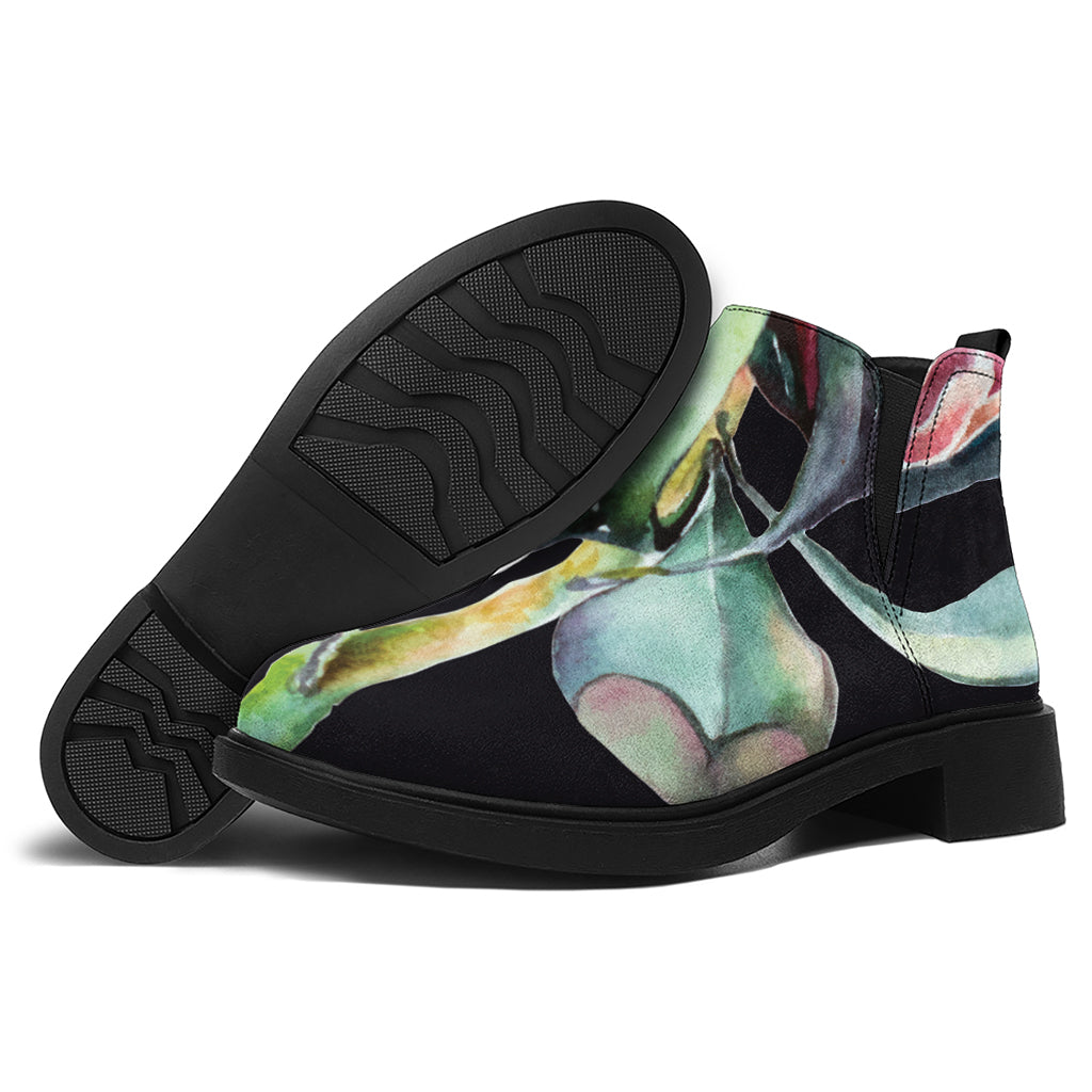 Protea Flower Print Flat Ankle Boots