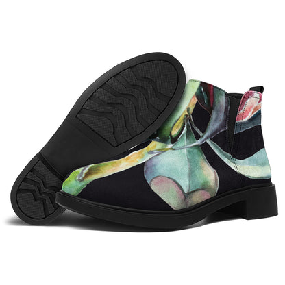 Protea Flower Print Flat Ankle Boots