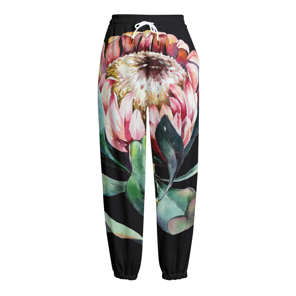 Protea Flower Print Fleece Lined Knit Pants