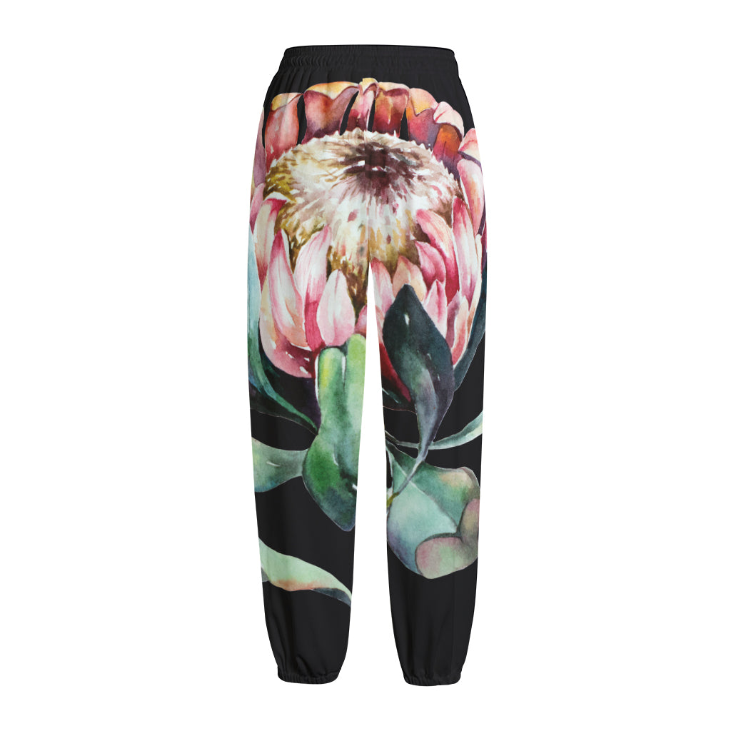 Protea Flower Print Fleece Lined Knit Pants