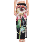 Protea Flower Print High Slit Maxi Skirt