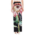 Protea Flower Print High Slit Maxi Skirt