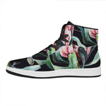 Protea Flower Print High Top Leather Sneakers