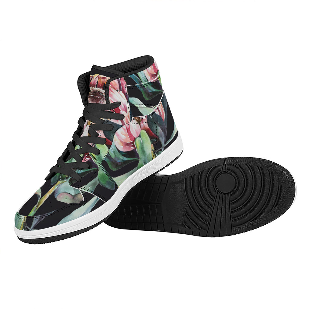 Protea Flower Print High Top Leather Sneakers