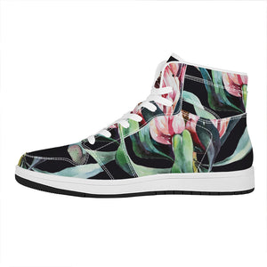 Protea Flower Print High Top Leather Sneakers