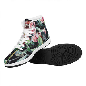 Protea Flower Print High Top Leather Sneakers