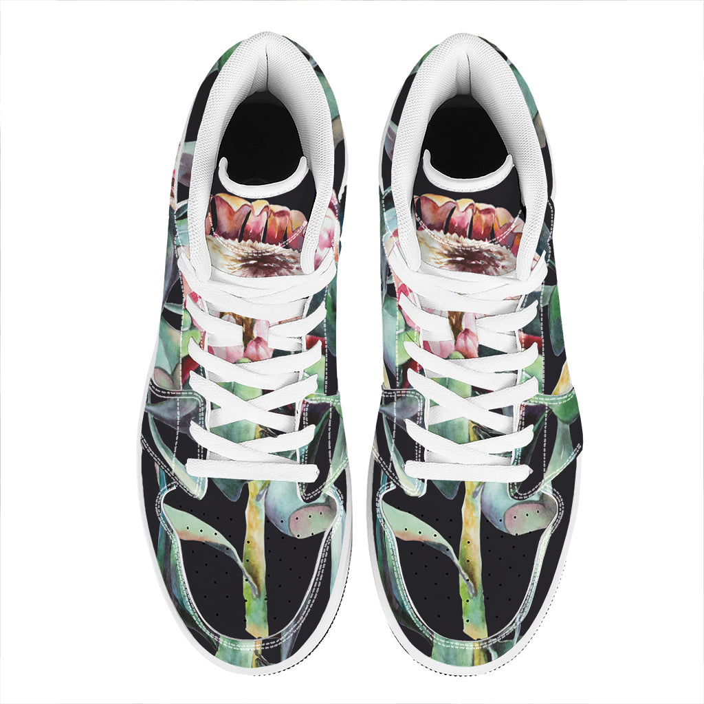 Protea Flower Print High Top Leather Sneakers