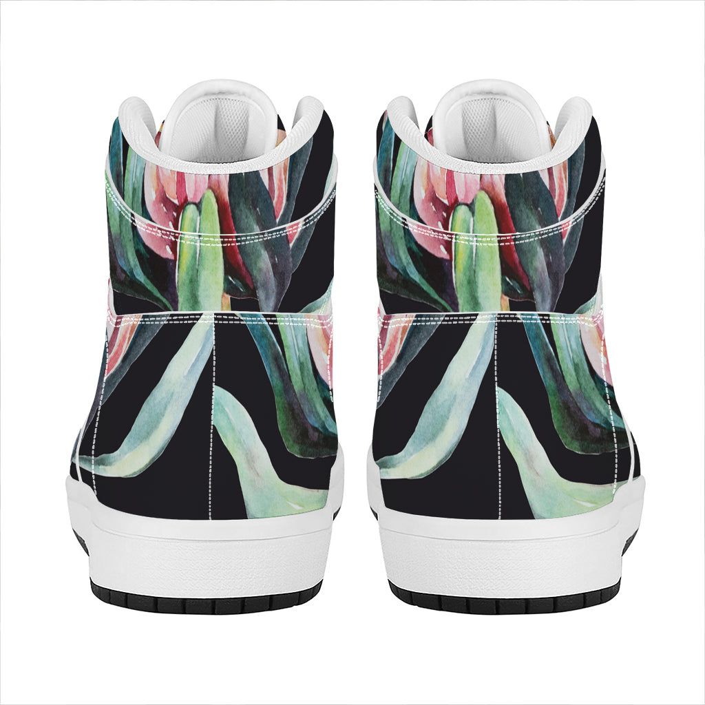 Protea Flower Print High Top Leather Sneakers