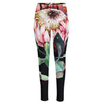 Protea Flower Print High-Waisted Pocket Leggings