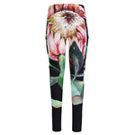 Protea Flower Print High-Waisted Pocket Leggings