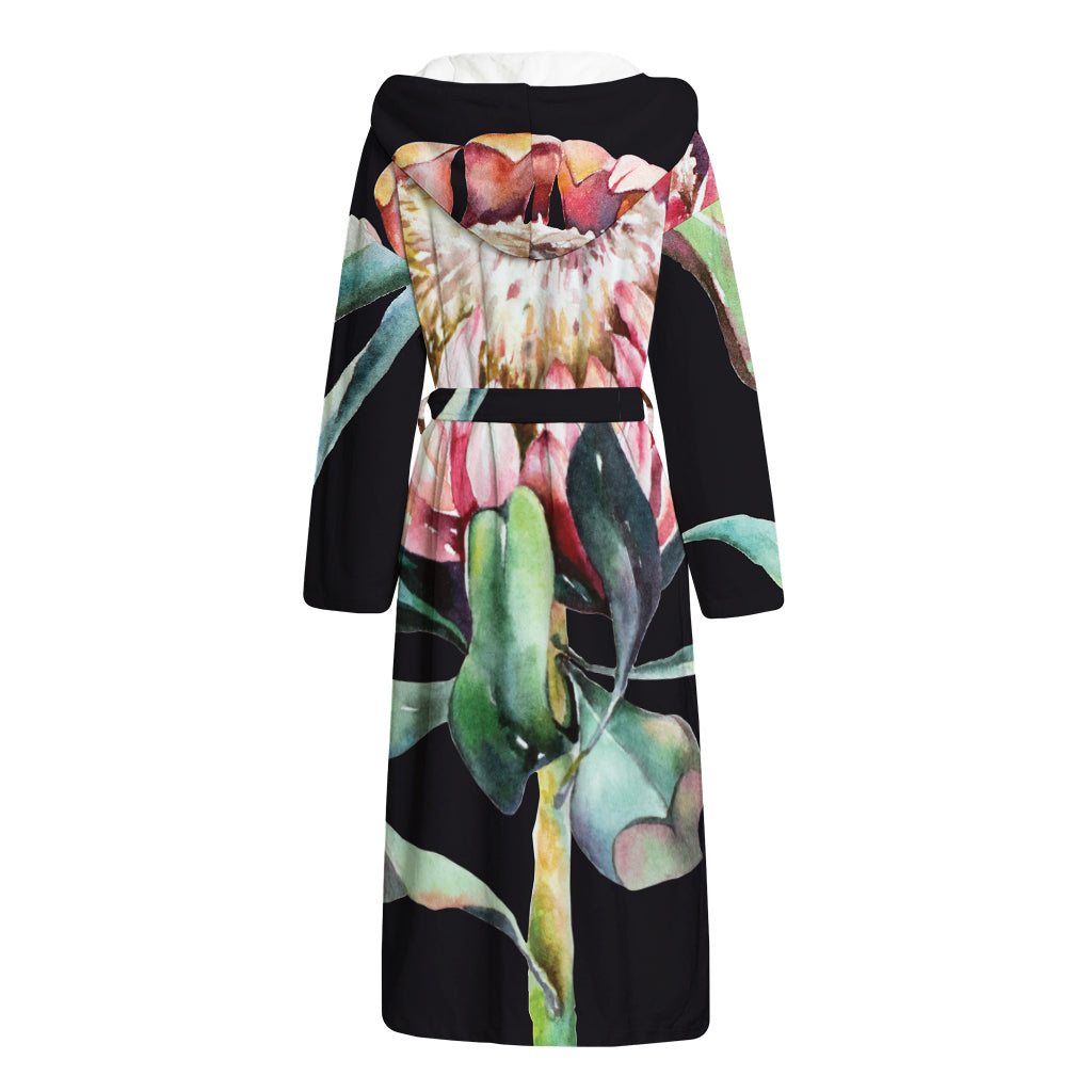 Protea Flower Print Hooded Bathrobe