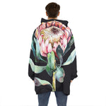 Protea Flower Print Hoodie Blanket