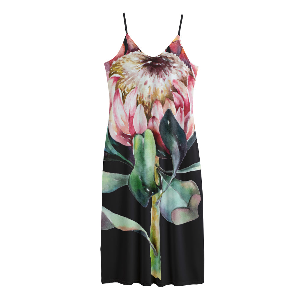 Protea Flower Print Jersey Midi Cami Dress