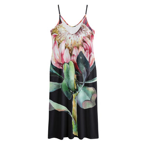 Protea Flower Print Jersey Midi Cami Dress