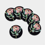 Protea Flower Print Leather Coaster Set