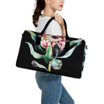 Protea Flower Print Leather Duffle Bag