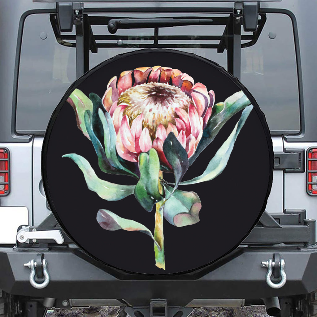 Protea Flower Print Leather Spare Tire Cover