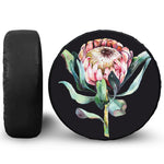 Protea Flower Print Leather Spare Tire Cover