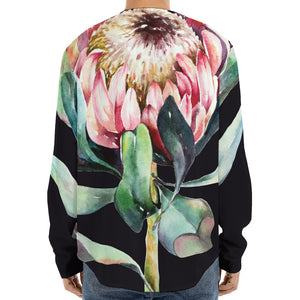 Protea Flower Print Long Sleeve Baseball Jersey