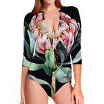 Protea Flower Print Long Sleeve Swimsuit