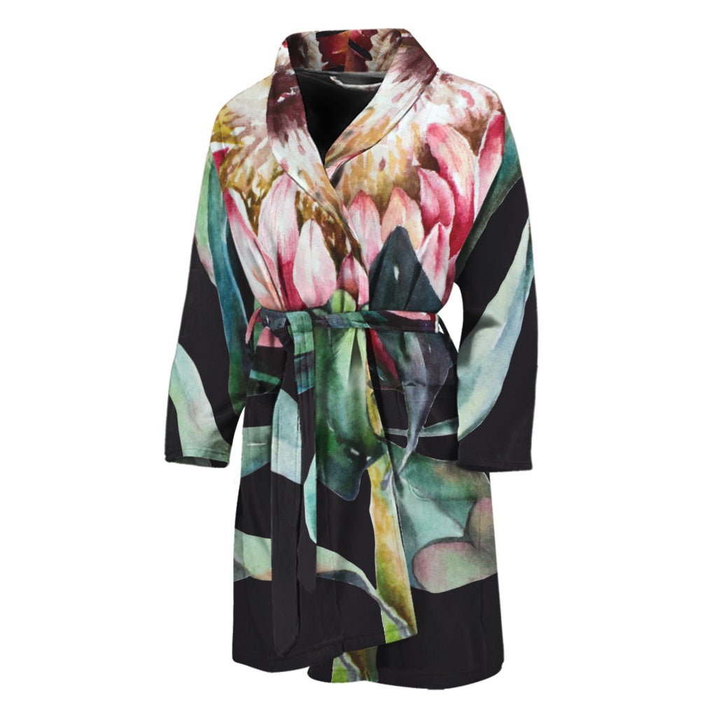 Protea Flower Print Men's Bathrobe