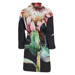 Protea Flower Print Men's Bathrobe