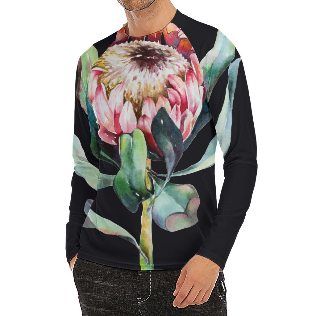 Protea Flower Print Men's Long Sleeve Rash Guard