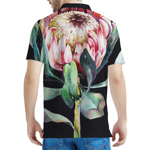 Protea Flower Print Men's Polo Shirt