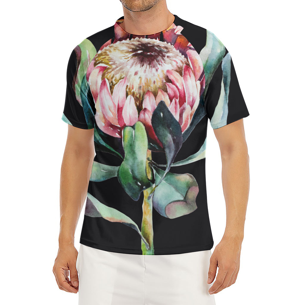 Protea Flower Print Men's Short Sleeve Rash Guard