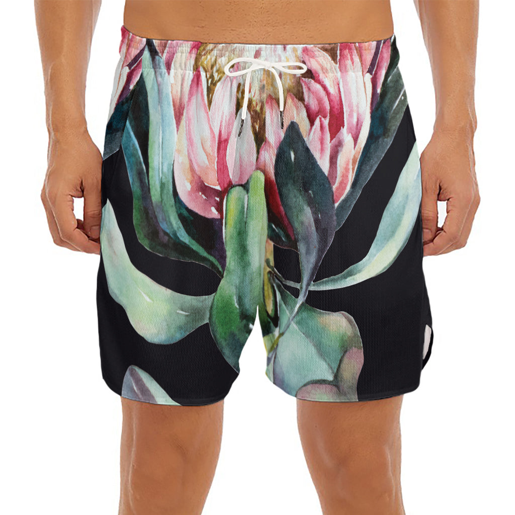 Protea Flower Print Men's Split Running Shorts