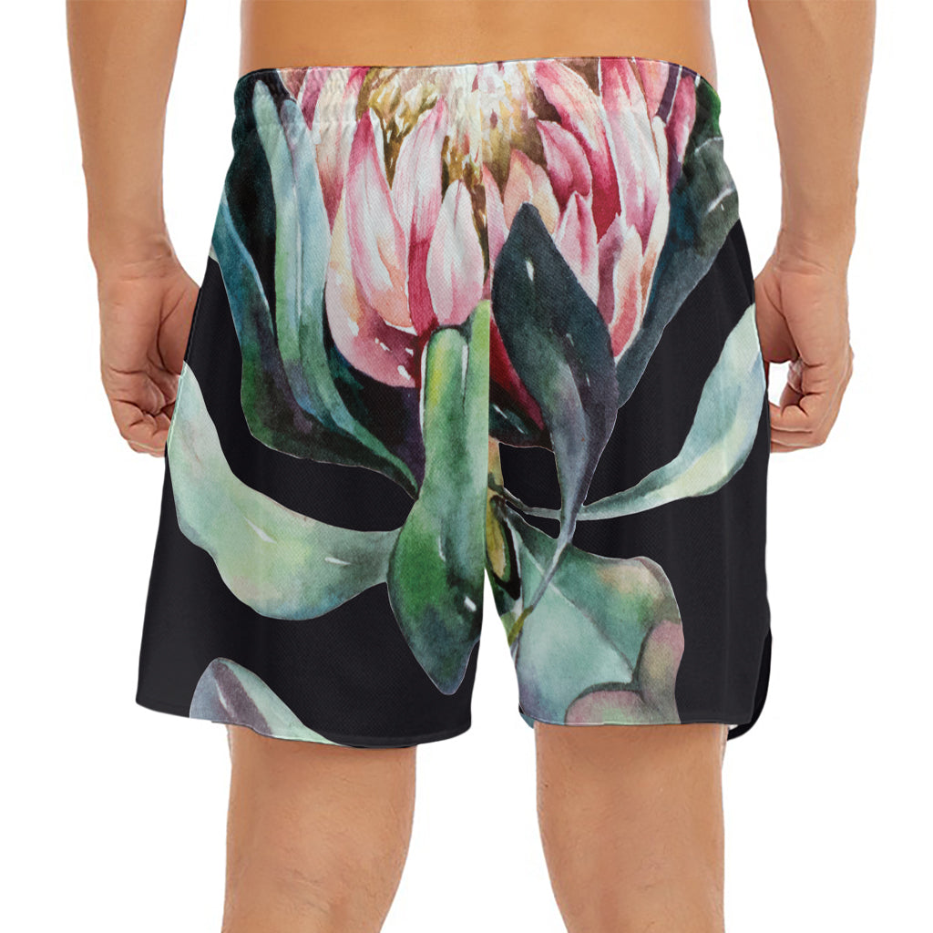 Protea Flower Print Men's Split Running Shorts