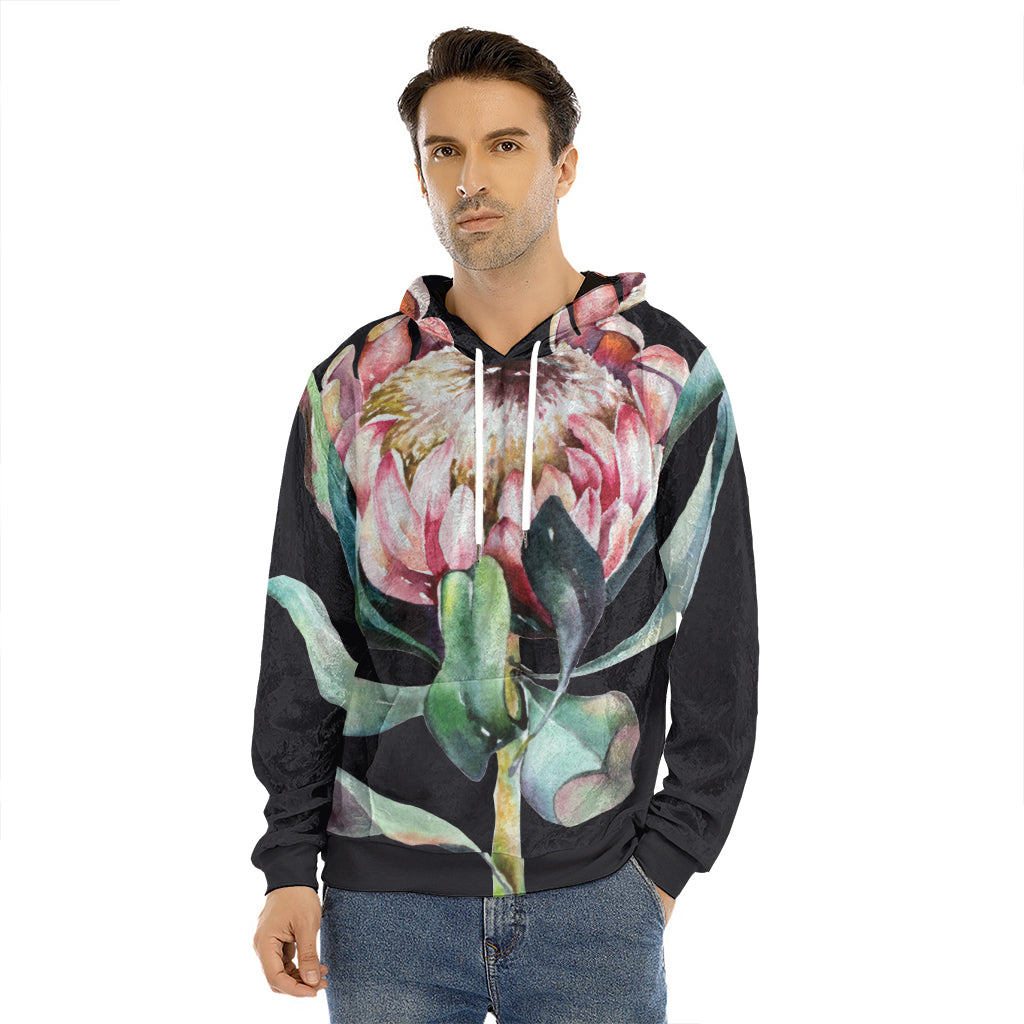 Protea Flower Print Men's Velvet Pullover Hoodie