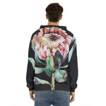 Protea Flower Print Men's Velvet Pullover Hoodie