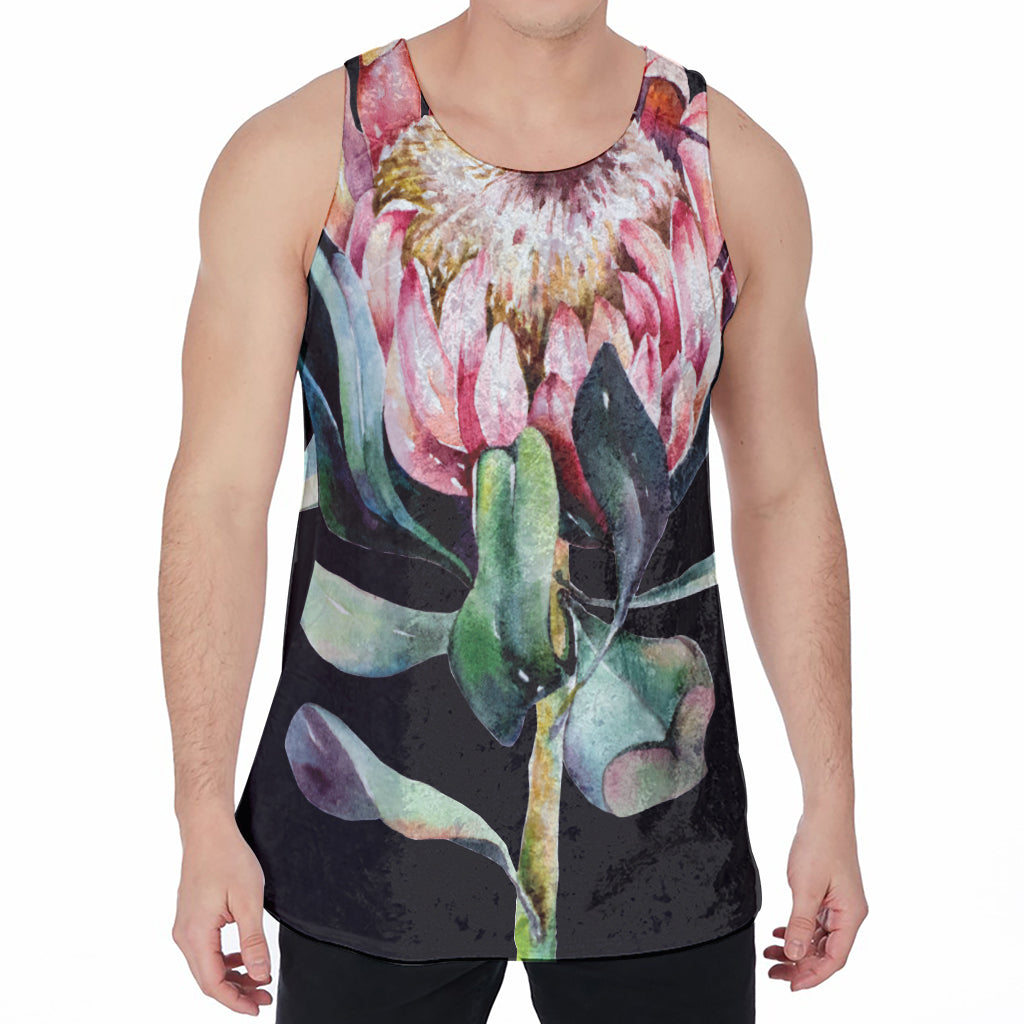 Protea Flower Print Men's Velvet Tank Top