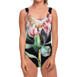 Protea Flower Print One Piece Swimsuit