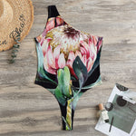 Protea Flower Print One Shoulder Bodysuit