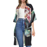 Protea Flower Print Open Front Beach Cover Up
