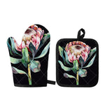Protea Flower Print Oven Mitt And Pot Holder Set